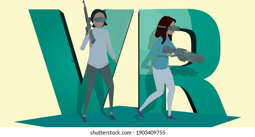 Virtual Reality Augmented Concept.man and Woman Character with VR Glasses Choosing Online Games.Easy to use and customize.New Technology Experience Gadget.Flat Vector Illustration
