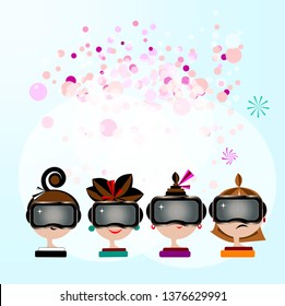 virtual reality. augmented reality glasses. children with glasses.