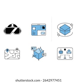 Virtual reality and augmented reality icons isolated on white background