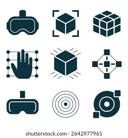 Ícones de realidade virtual e tecnologia de realidade aumentada isolados em branco