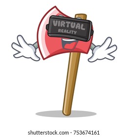With virtual reality axe character cartoon style vector illustration