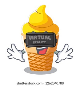 Virtual reality banana ice cream in shape cartoon