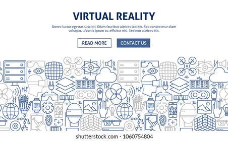 Virtual Reality Banner Design. Vector Illustration of Line Web Concept.