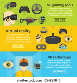 Virtual reality banner horizontal concept set. Flat illustration of 3 virtual reality vector banner horizontal concepts for web
