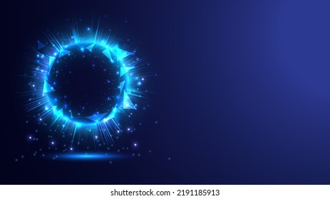 Virtual reality barrier innovation. Futuristic hexagon interface. Power energy of circular hexagon element. Placeholder, landing page and UI for web. Glowing swirl universe trail cosmic