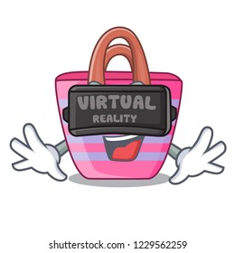 Virtual reality beach bag cartoon on the sand