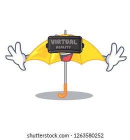 Virtual reality beautiful open umbrella on yellow character