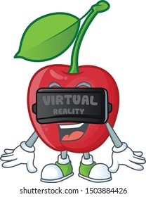 Virtual reality bing cherries sweet in character mascot shape.
