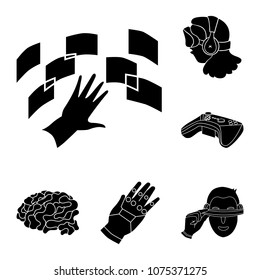 A virtual reality black icons in set collection for design. Modern technology and equipment vector symbol stock web illustration.