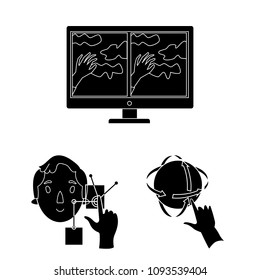 A virtual reality black icons in set collection for design. Modern technology and equipment vector symbol stock web illustration.