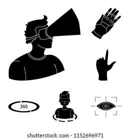 A virtual reality black icons in set collection for design. Modern technology and equipment vector symbol stock web illustration.
