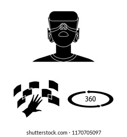 A virtual reality black icons in set collection for design. Modern technology and equipment vector symbol stock web illustration.