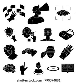 A virtual reality black icons in set collection for design. Modern technology and equipment vector symbol stock  illustration.
