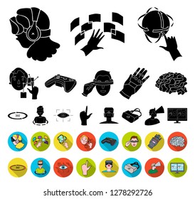 A virtual reality black,flat icons in set collection for design. Modern technology and equipment vector symbol stock web illustration.
