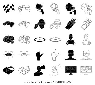 A virtual reality black,outline icons in set collection for design. Modern technology and equipment vector symbol stock web illustration.