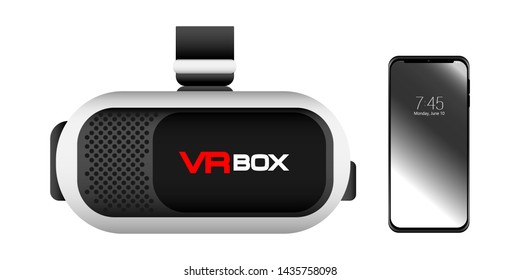 Virtual reality box with smartphone. VR technology. Vector illustration. Stereoscopic 3d vr illustration. Innovation device 