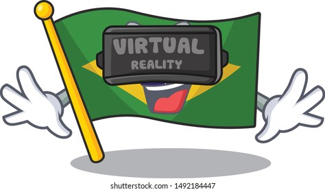 Virtual reality brazil flag hoisted on character pole