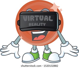Virtual reality bronze coin cartoon on white background