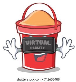 With virtual reality bucket character cartoon style