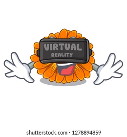 Virtual reality calendula flower in the mascot stem