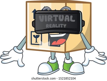 Virtual reality cardboard close mascot on white background
