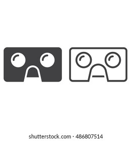 Virtual Reality Cardboard Glasses Line Icon, Vr Headset Outline And Solid Vector Sign, Linear And Full Pictogram Isolated On White, Logo Illustration