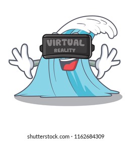 Virtual reality cartoon blue wave surf