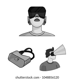 A virtual reality cartoon icons in set collection for design. Modern technology and equipment vector symbol stock web illustration.