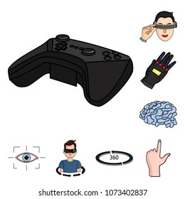 A virtual reality cartoon icons in set collection for design. Modern technology and equipment vector symbol stock web illustration.