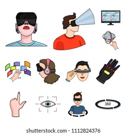 A virtual reality cartoon icons in set collection for design. Modern technology and equipment vector symbol stock web illustration.