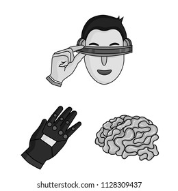 A virtual reality cartoon icons in set collection for design. Modern technology and equipment vector symbol stock web illustration.