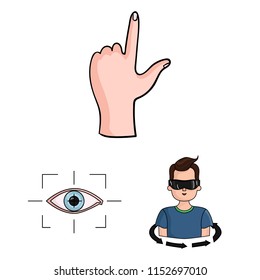 A virtual reality cartoon icons in set collection for design. Modern technology and equipment vector symbol stock web illustration.