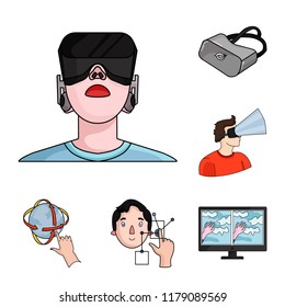 A virtual reality cartoon icons in set collection for design. Modern technology and equipment vector symbol stock web illustration.