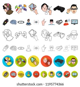 A virtual reality cartoon icons in set collection for design. Modern technology and equipment vector symbol stock web illustration.