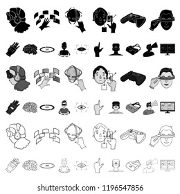 A virtual reality cartoon icons in set collection for design. Modern technology and equipment vector symbol stock web illustration.