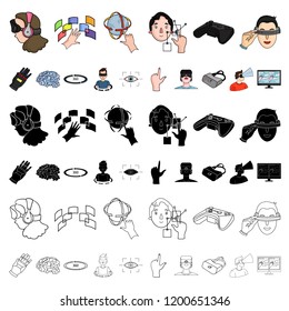 A virtual reality cartoon icons in set collection for design. Modern technology and equipment vector symbol stock web illustration.