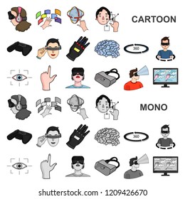 A virtual reality cartoon icons in set collection for design. Modern technology and equipment vector symbol stock web illustration.