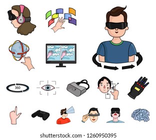 A virtual reality cartoon icons in set collection for design. Modern technology and equipment vector symbol stock web illustration.