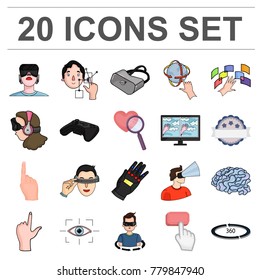 A virtual reality cartoon icons in set collection for design. Modern technology and equipment vector symbol stock web illustration.