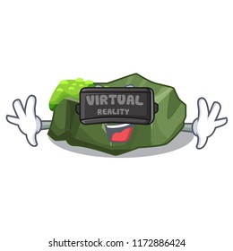 Virtual reality cartoon large stone covered with green moss