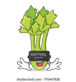 With virtual reality celery mascot cartoon style