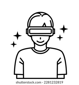 Virtual Reality With Character Icon Outline Vector Illustration