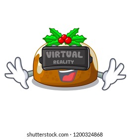 Virtual reality christmas pudding on dinning table cartoon