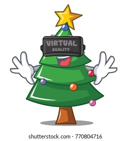 With virtual reality Christmas tree character cartoon