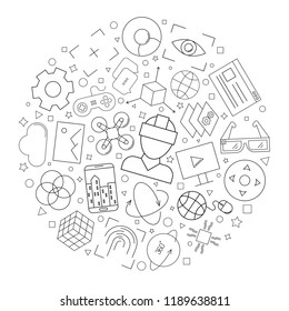 Virtual reality circle background from line icon. Linear vector pattern. Vector illustration