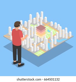 Virtual reality. City plan projection. Isometric vector illustration