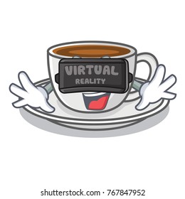 With virtual reality coffee character cartoon style