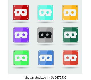 Virtual Reality Color glass flat icon set