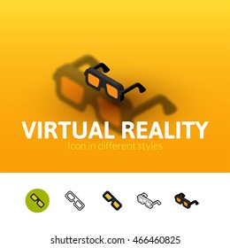 Virtual reality color icon, vector symbol in flat, outline and isometric style isolated on blur background