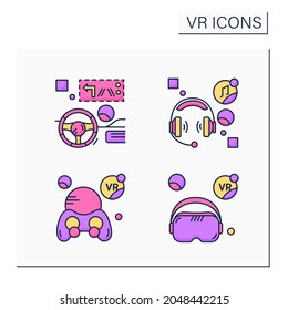Farbsymbole für virtuelle Realität. Head-up-Display, Headset-Computer. VR Spiele, Brille. Modernes Technologiekonzept. Einzelne Vektorgrafiken